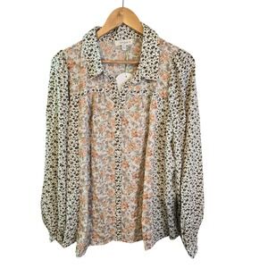 Umgee USA Floral Patchwork Long Sleeve Button Down Shirt Women Oversized XL New